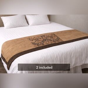 Vintage‎ 1990s Table Runner Set Lot of 2 Brown Gold & Black